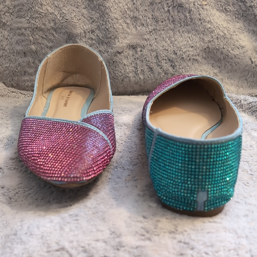 Rock & Candy Women's Glitter Slip-On Flats in Pink and Teal